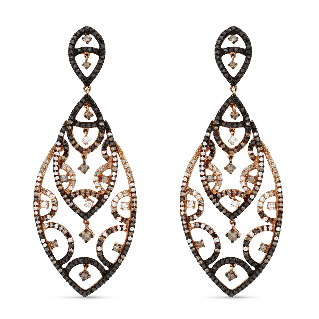 Beautiful Hand Crafted 14K Rose Gold  Brown Diamond And Diamond Eclectica Collection Drop Dangle Earrings With A Lever Back Closure