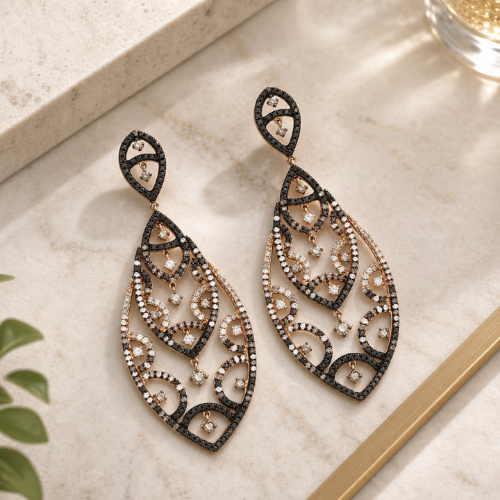 DE10740 - 14K Rose Gold Brown Diamond Drop Earrings