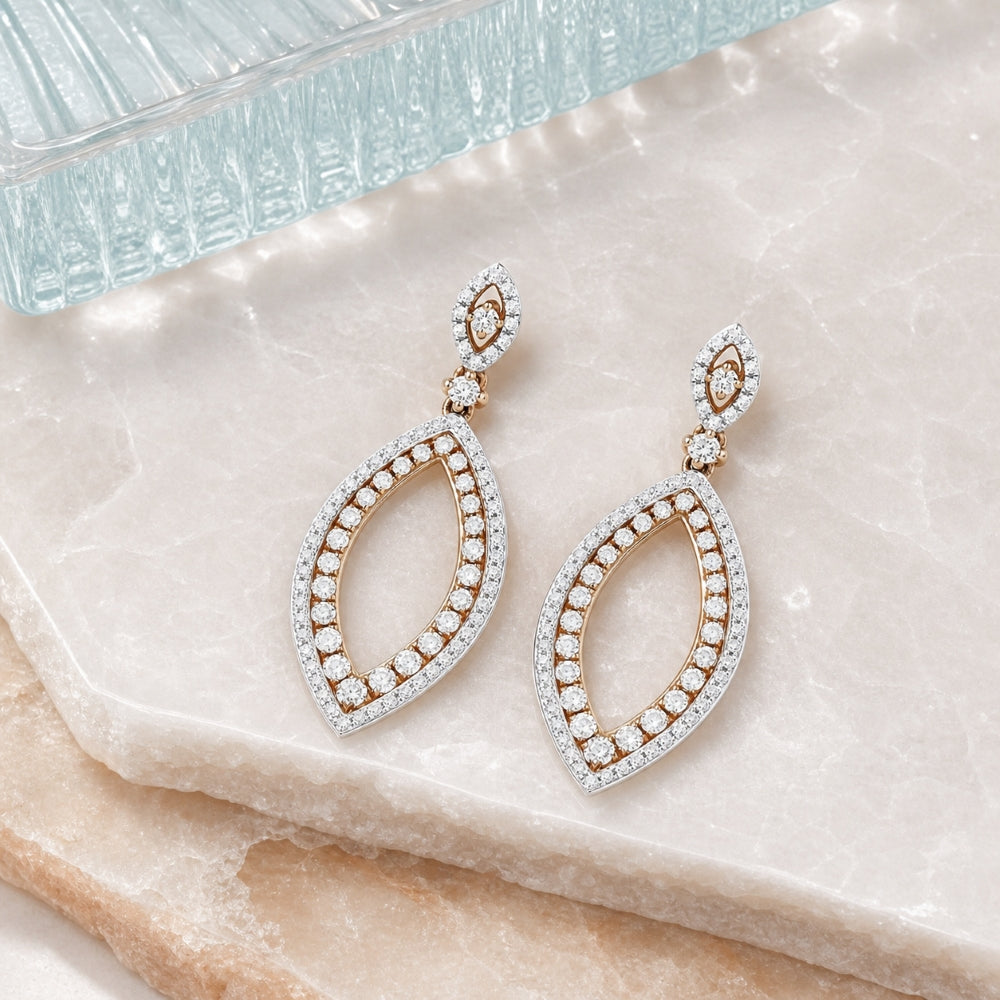 DE10977 - 14K Rose Gold Diamond Drop Earrings