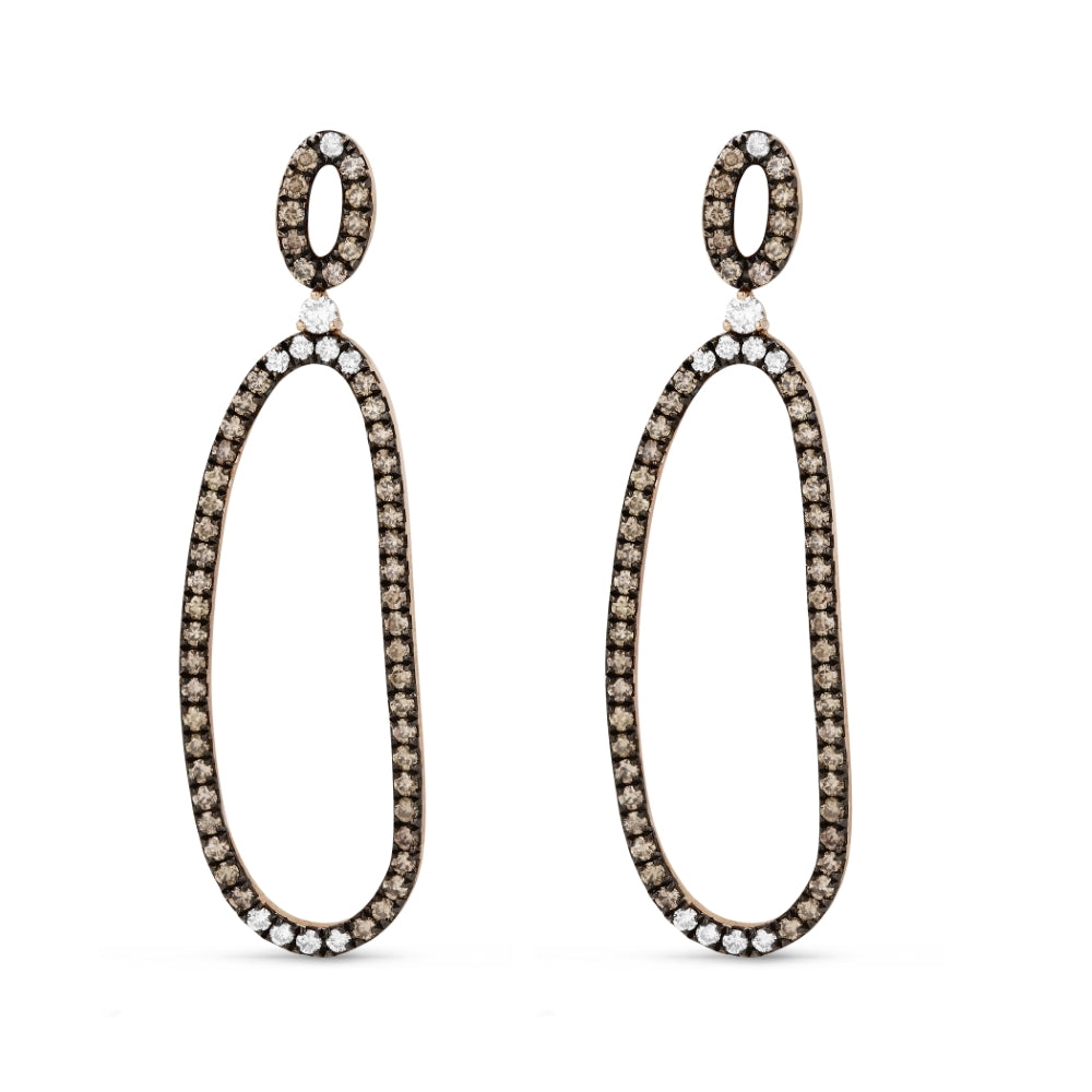 Beautiful Hand Crafted 14K Rose Gold  Brown Diamond And Diamond Arianna Collection Drop Dangle Earrings With A Lever Back Closure