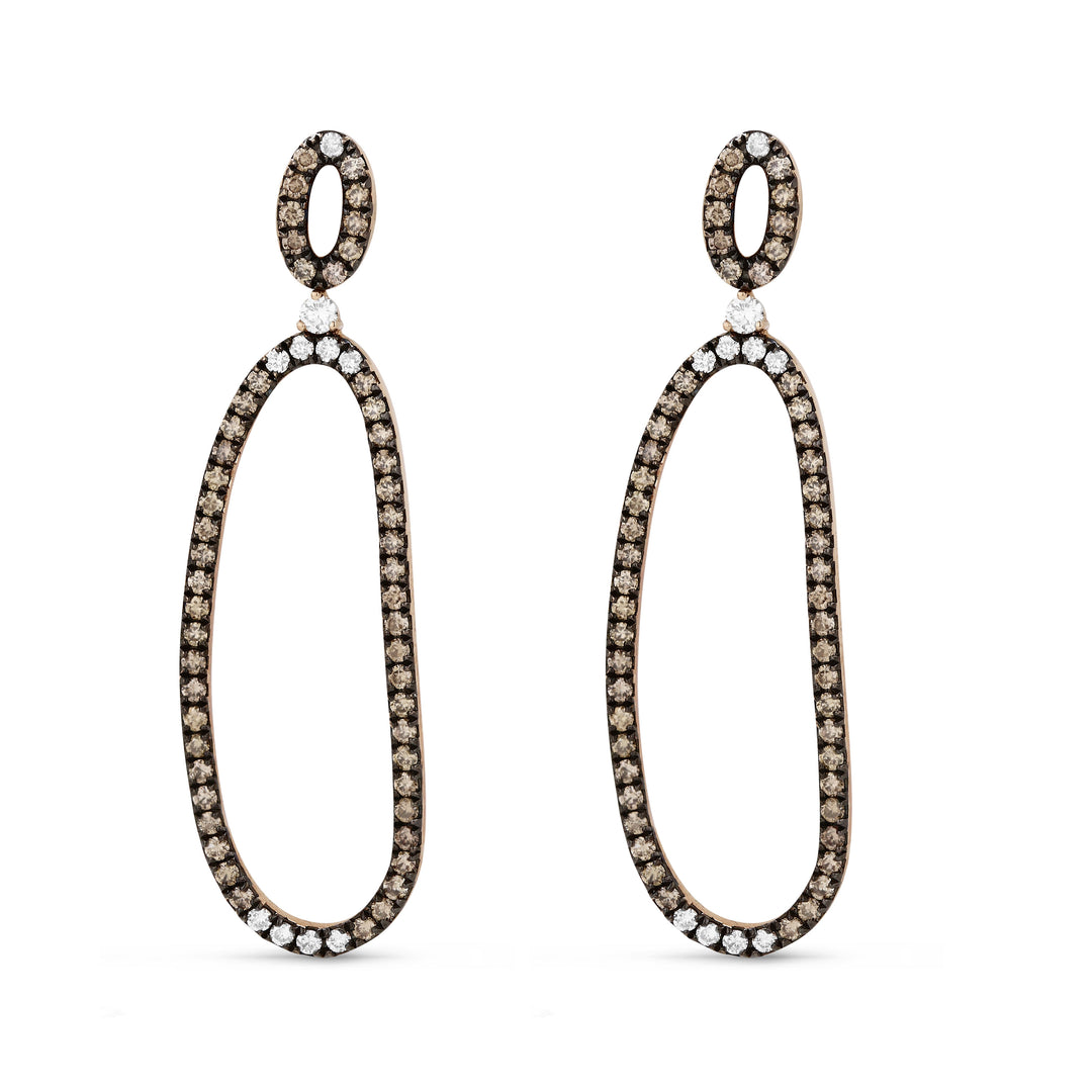 Beautiful Hand Crafted 14K Rose Gold  Brown Diamond And Diamond Arianna Collection Drop Dangle Earrings With A Lever Back Closure