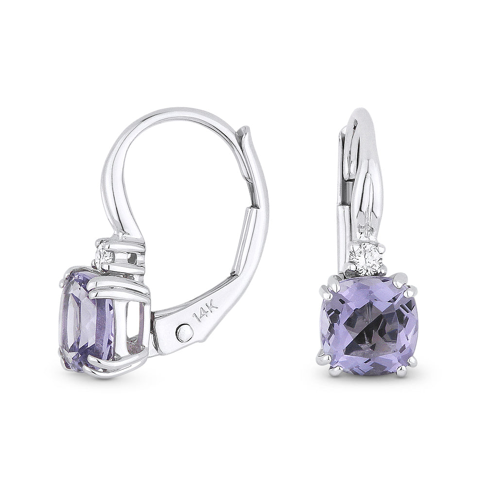 Beautiful Hand Crafted 14K White Gold  Iolite And Diamond Eclectica Collection Drop Dangle Earrings With A Lever Back Closure