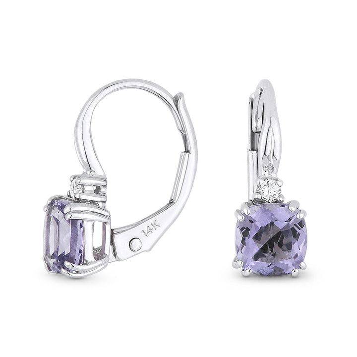 Beautiful Hand Crafted 14K White Gold  Iolite And Diamond Eclectica Collection Drop Dangle Earrings With A Lever Back Closure