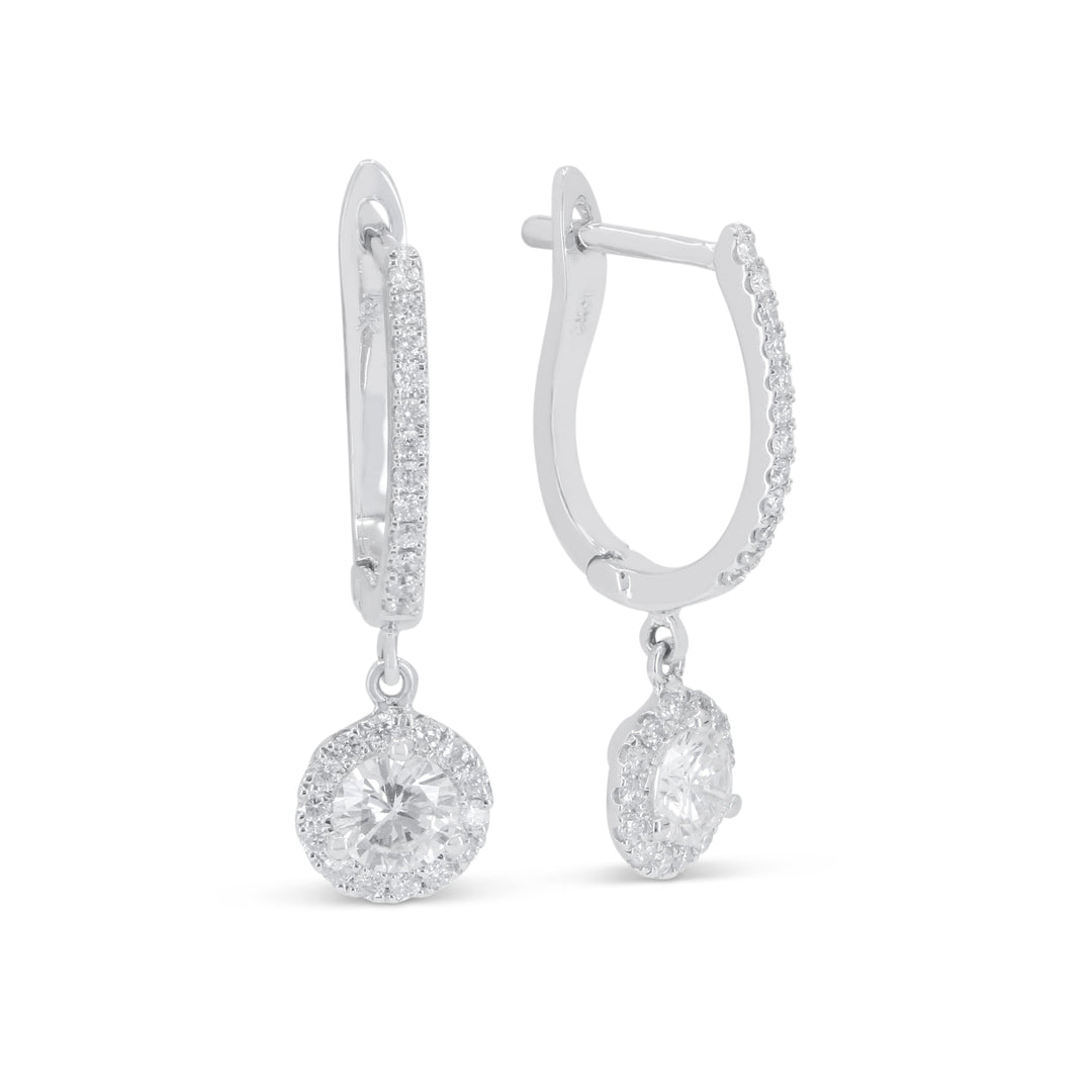 Beautiful Hand Crafted 18K White Gold White Diamond Lumina Collection Drop Dangle Earrings With A Lever Back Closure