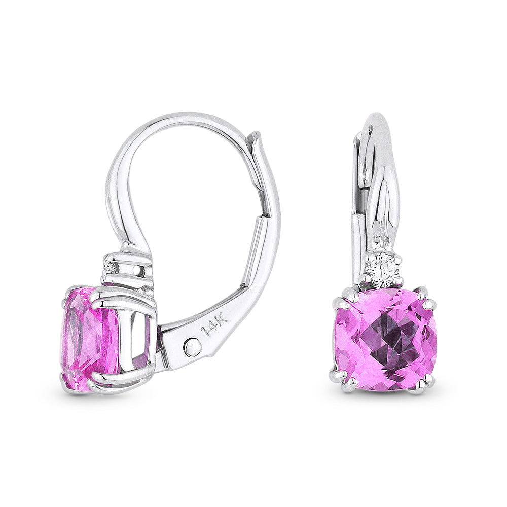 Beautiful Hand Crafted 14K White Gold  Created Pink Sapphire And Diamond Eclectica Collection Drop Dangle Earrings With A Lever Back Closure