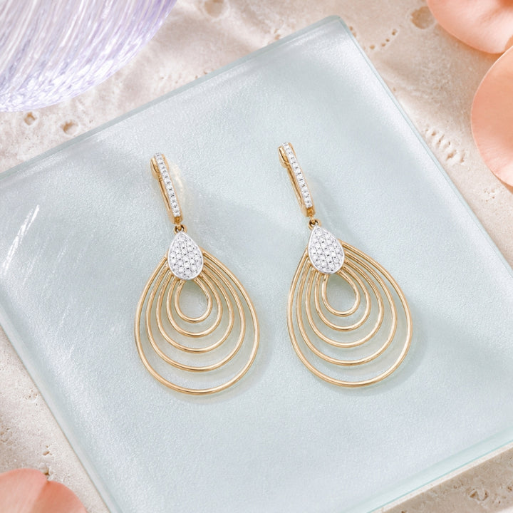 DE11206 - 14K Two Tone Gold Diamond Drop Earrings