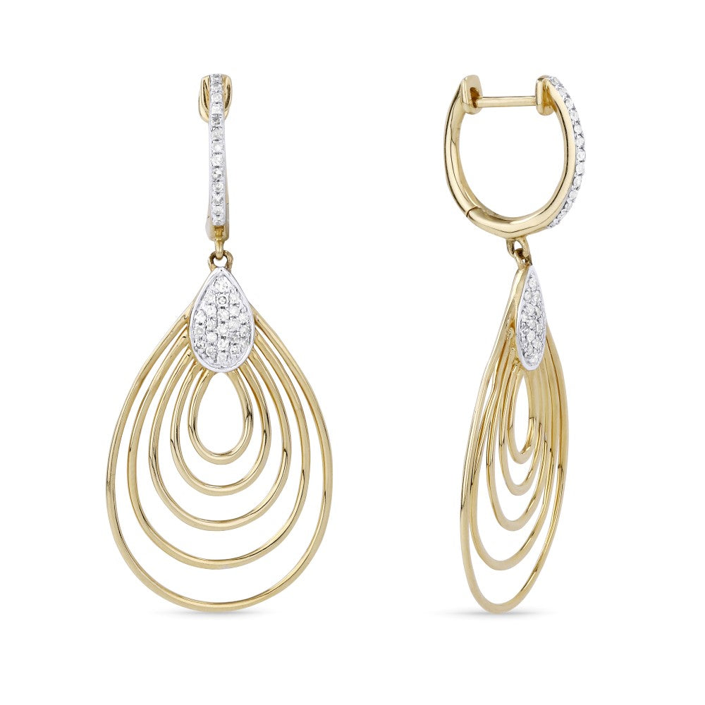 Beautiful Hand Crafted 14K Two Tone Gold White Diamond Milano Collection Drop Dangle Earrings With A Lever Back Closure