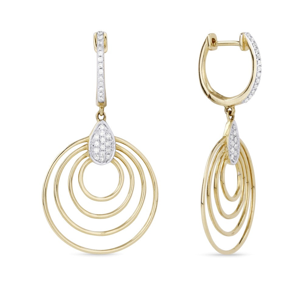 Beautiful Hand Crafted 14K Two Tone Gold White Diamond Milano Collection Drop Dangle Earrings With A Lever Back Closure