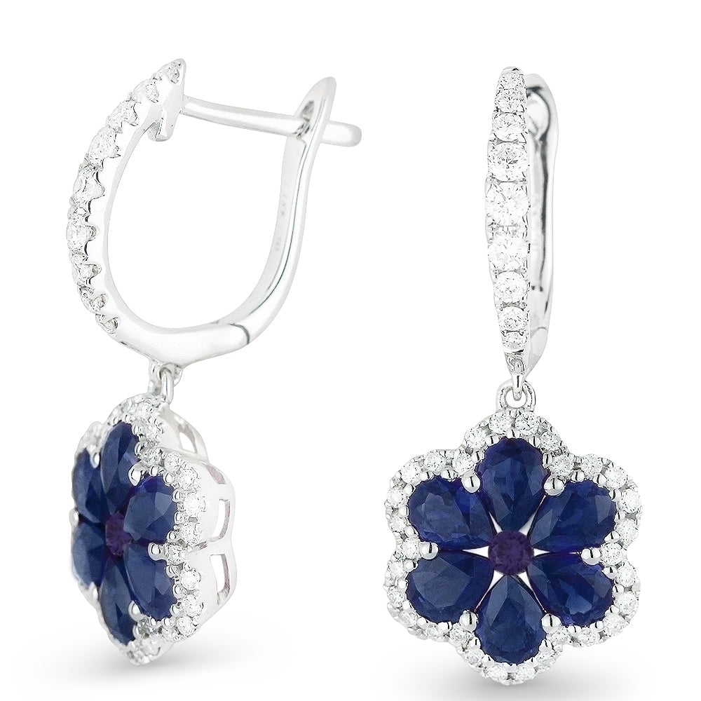 Beautiful Hand Crafted 18K White Gold  Sapphire And Diamond Arianna Collection Drop Dangle Earrings With A Lever Back Closure