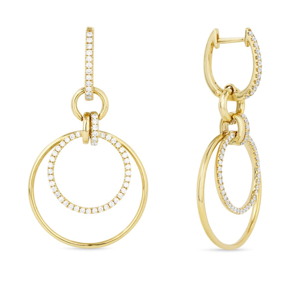 Beautiful Hand Crafted 14K Yellow Gold White Diamond Milano Collection Drop Dangle Earrings With A Lever Back Closure