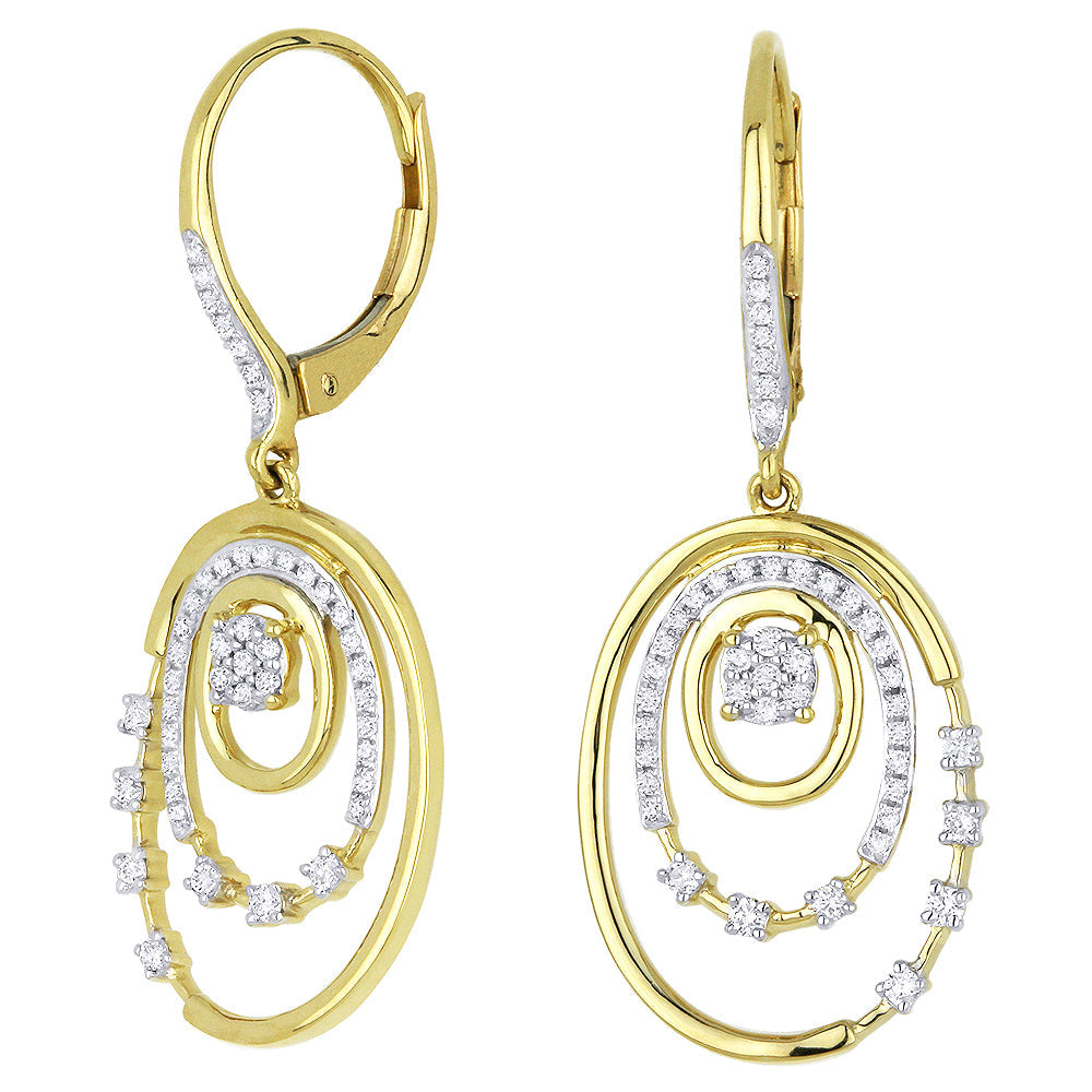 Beautiful Hand Crafted 14K Yellow Gold White Diamond Milano Collection Drop Dangle Earrings With A Lever Back Closure