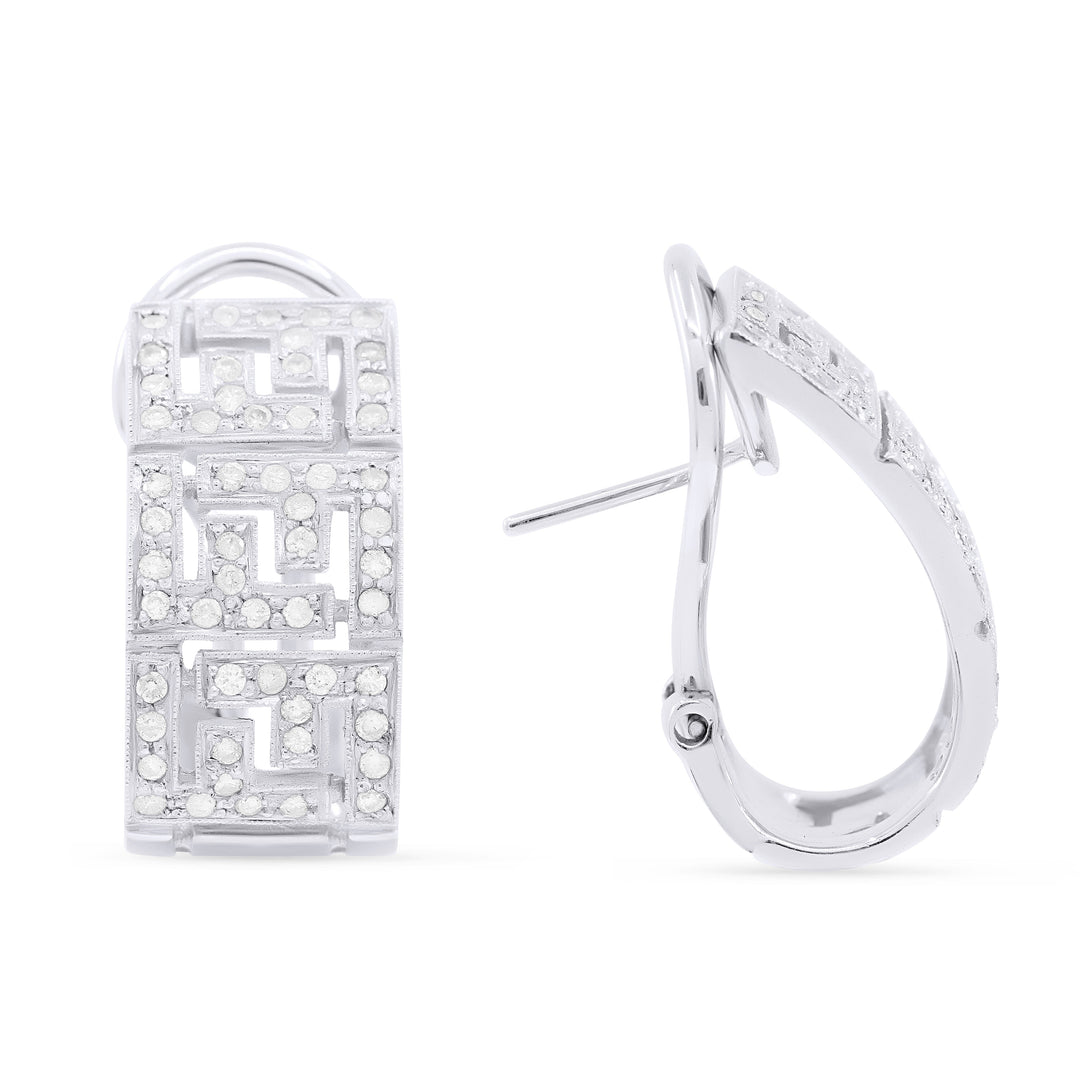 Beautiful Hand Crafted 18K White Gold White Diamond Milano Collection Hoop Earrings With A Omega Back Closure