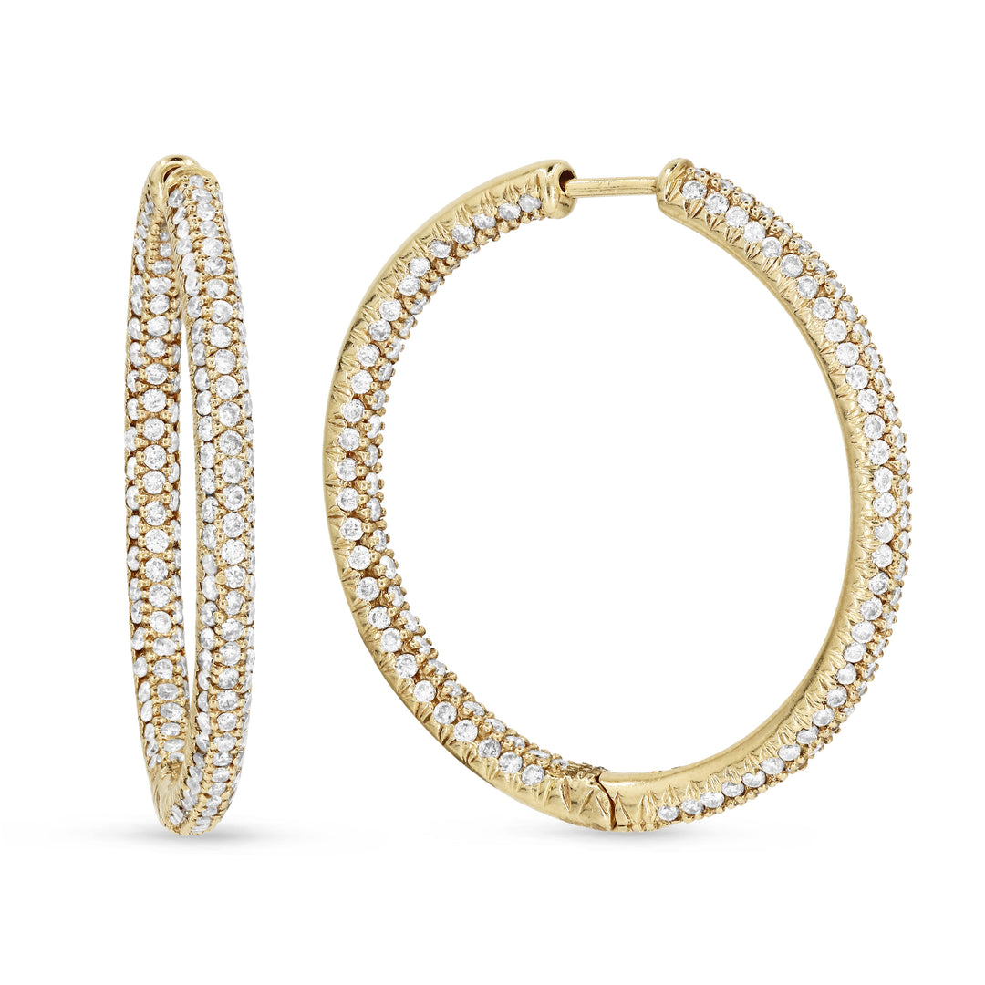 Beautiful Hand Crafted 14K Yellow Gold White Diamond Milano Collection Hoop Earrings With A Hoop Closure