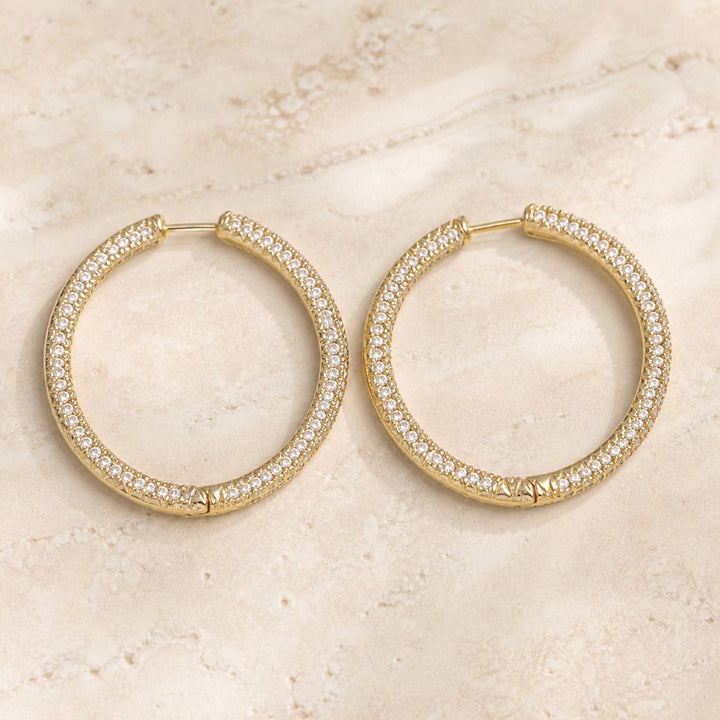 DE2434 - 14K Yellow Gold Diamond In & Out Hoop Earrings