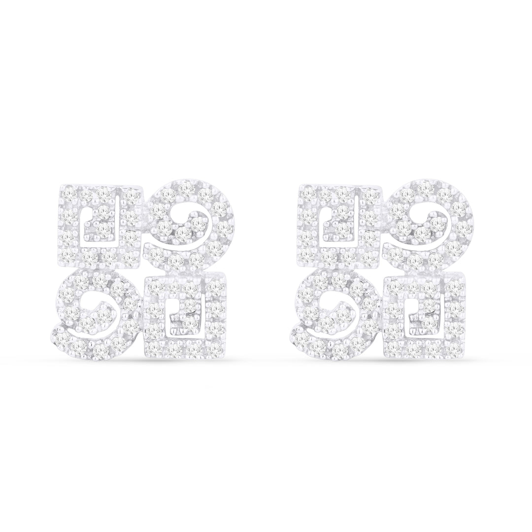 Beautiful Hand Crafted 14K White Gold White Diamond Milano Collection Stud Earrings With A Push Back Closure