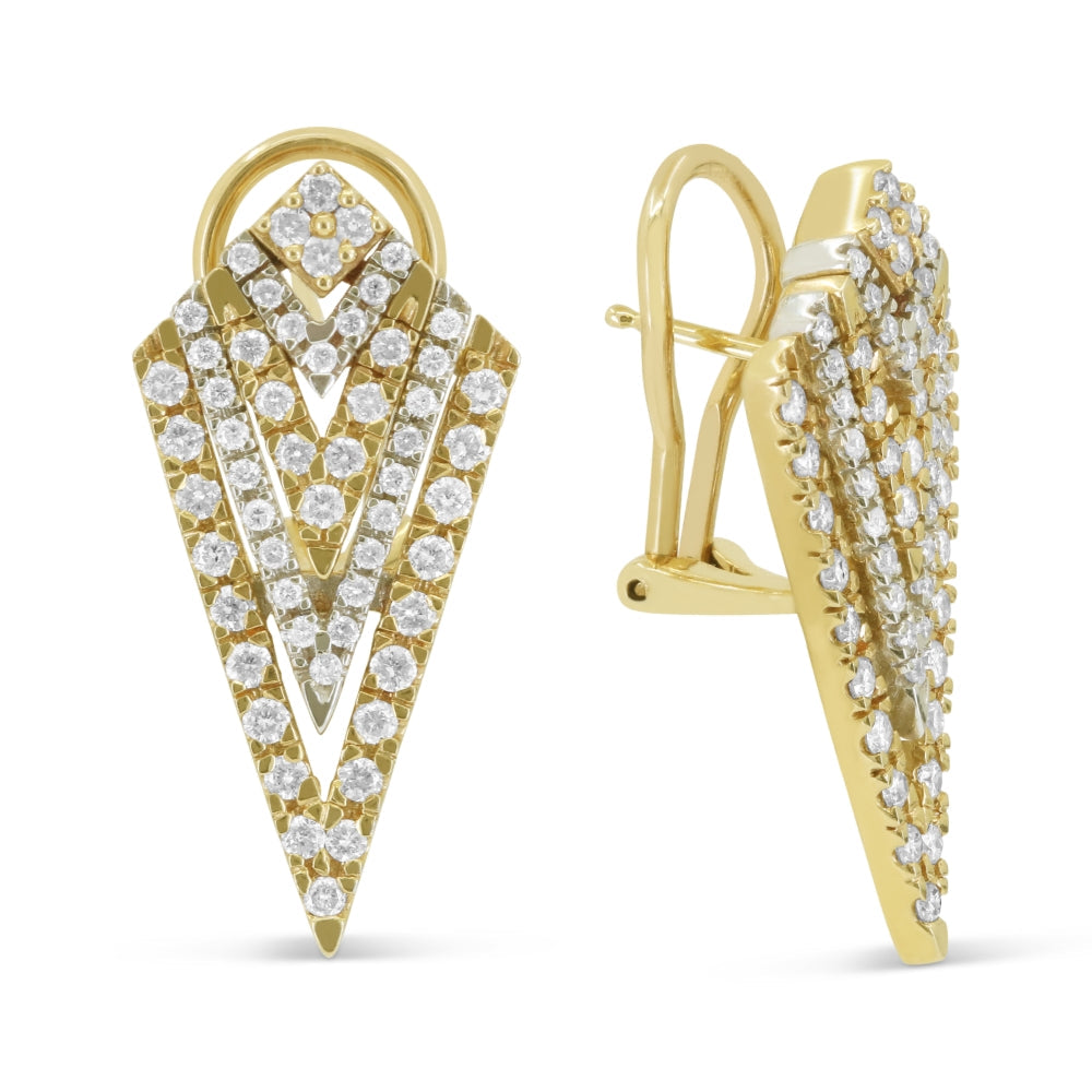 Beautiful Hand Crafted 14K Two Tone Gold White Diamond Milano Collection Drop Dangle Earrings With A Omega Back Closure
