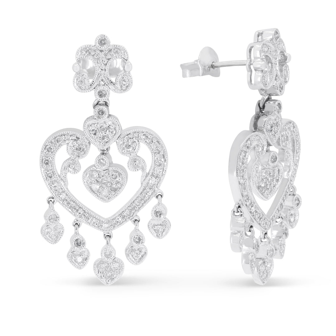 Beautiful Hand Crafted 14K White Gold White Diamond Lumina Collection Drop Dangle Earrings With A Push Back Closure