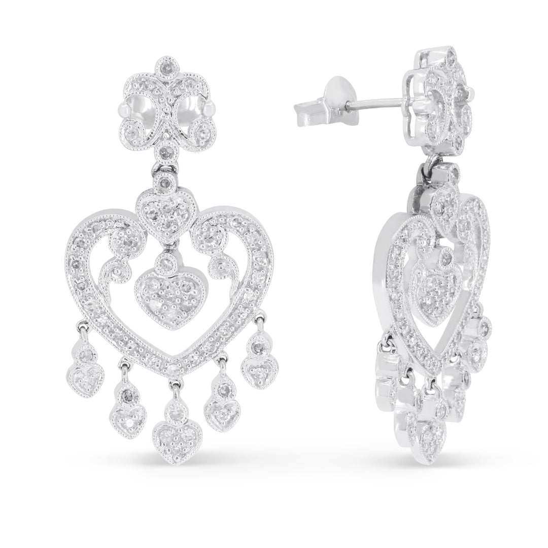 Beautiful Hand Crafted 14K White Gold White Diamond Aspen Collection Drop Dangle Earrings With A Push Back Closure