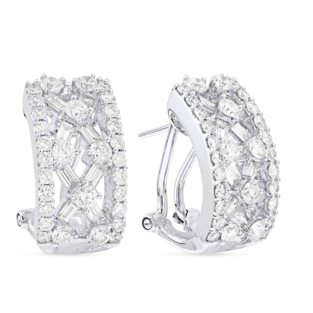 Beautiful Hand Crafted 18K White Gold White Diamond Aspen Collection Hoop Earrings With A Omega Back Closure