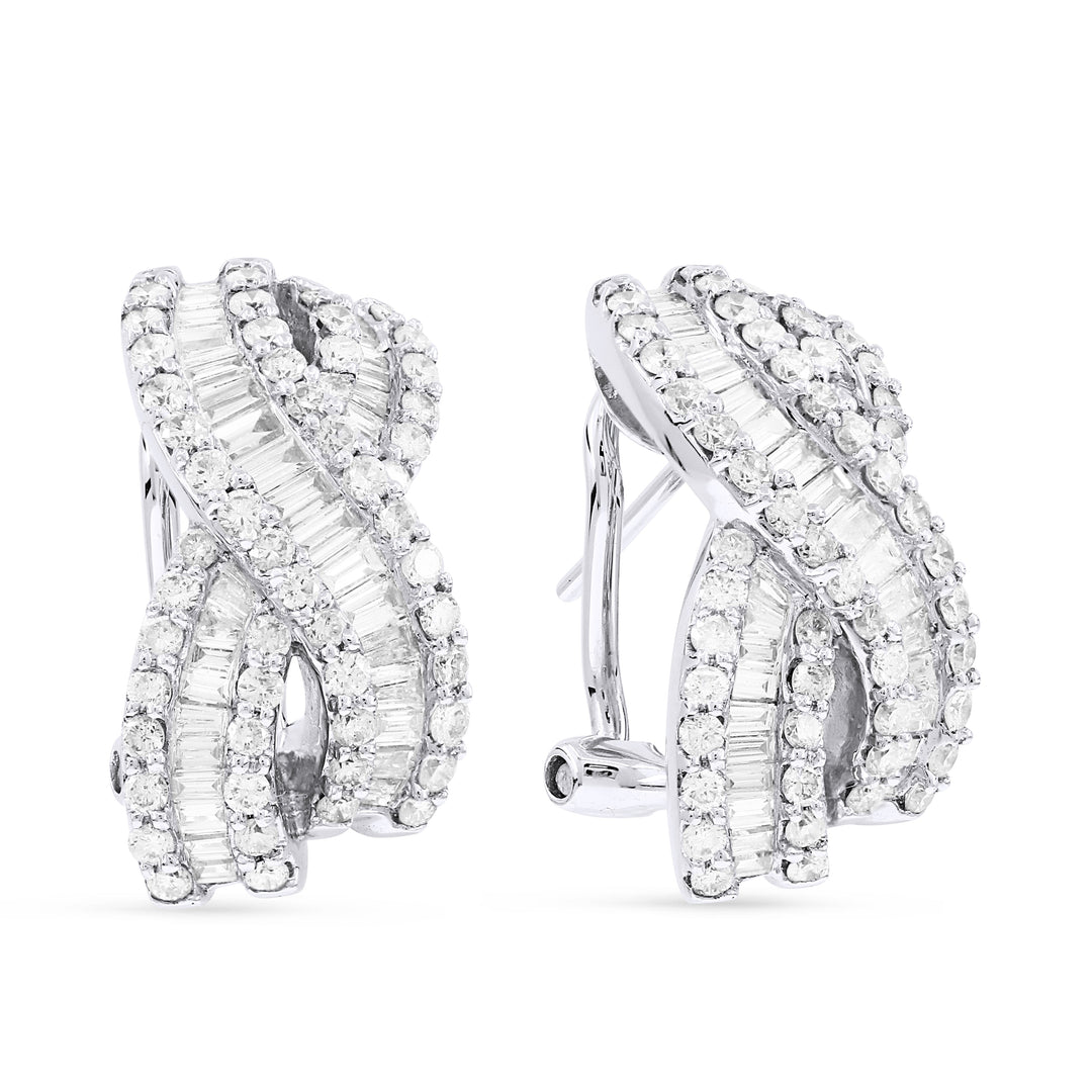 Beautiful Hand Crafted 18K White Gold White Diamond Aspen Collection Hoop Earrings With A Omega Back Closure