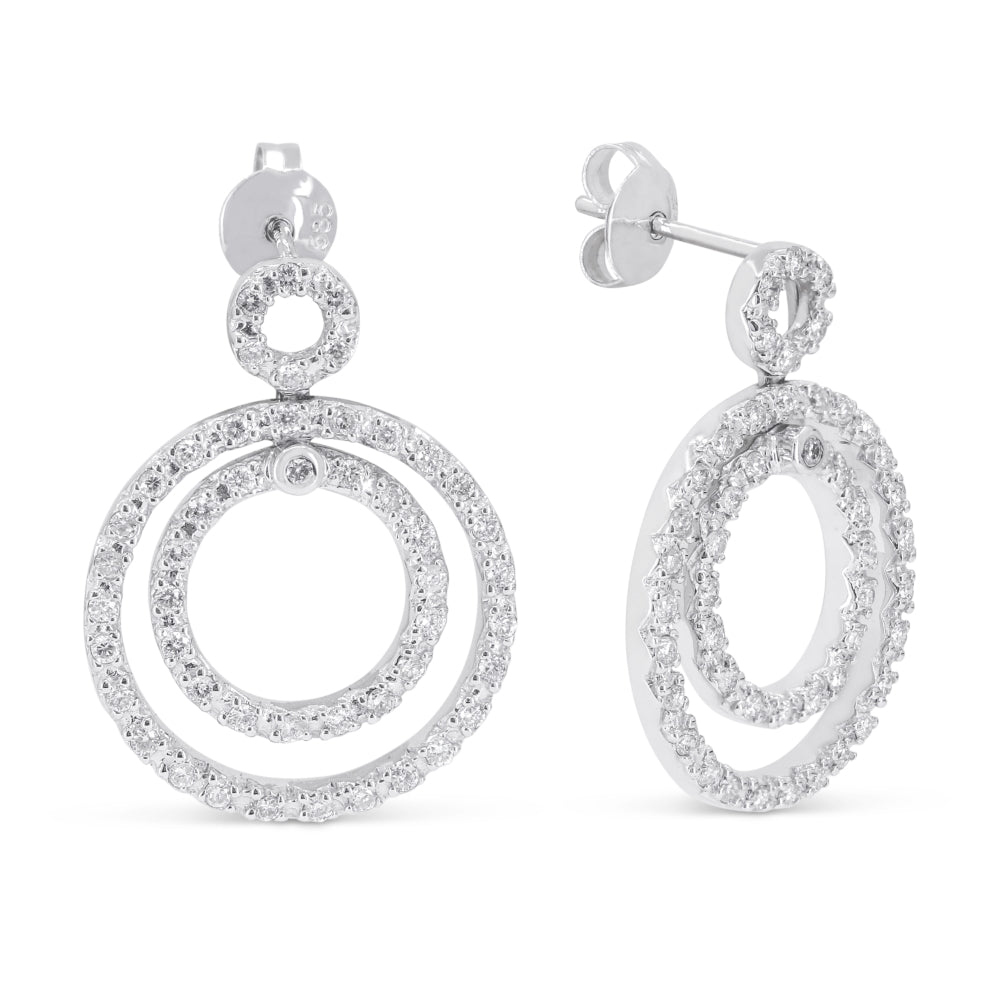 Beautiful Hand Crafted 14K White Gold White Diamond Milano Collection Drop Dangle Earrings With A Push Back Closure
