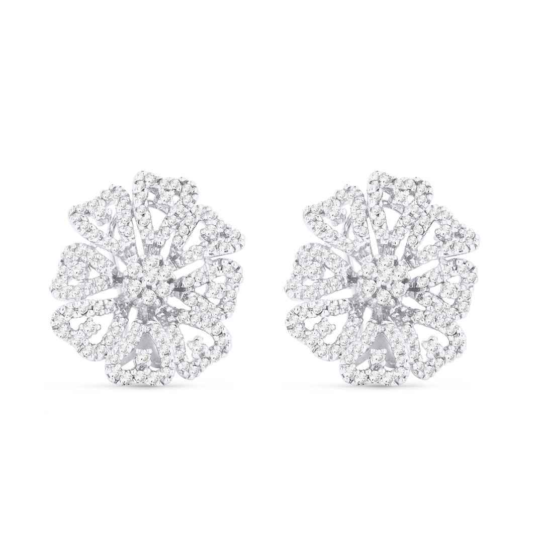 Beautiful Hand Crafted 14K White Gold White Diamond Milano Collection Stud Earrings With A Push Back Closure