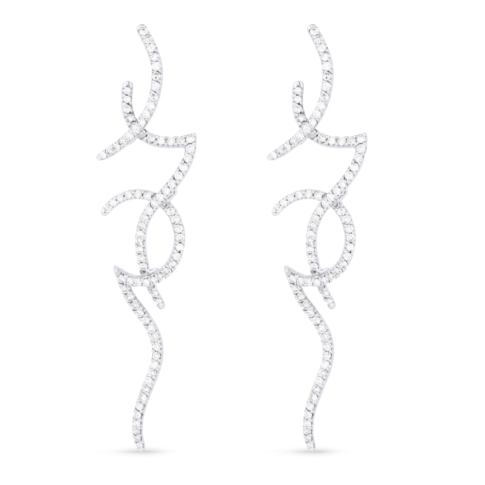 Beautiful Hand Crafted 18K White Gold White Diamond Aspen Collection Drop Dangle Earrings With A Lever Back Closure