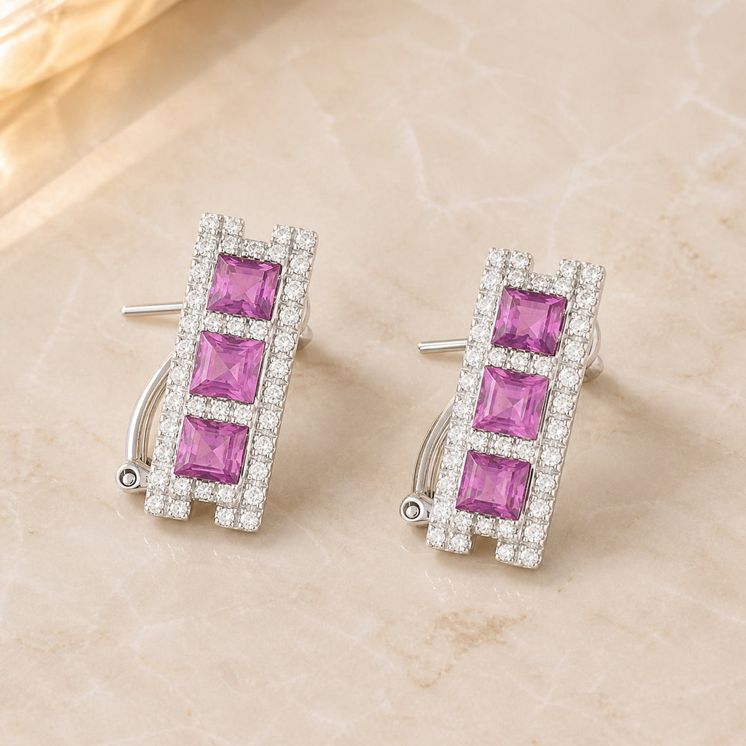 DE5447 - 14K White Gold Rose Quartz Hoop Earrings