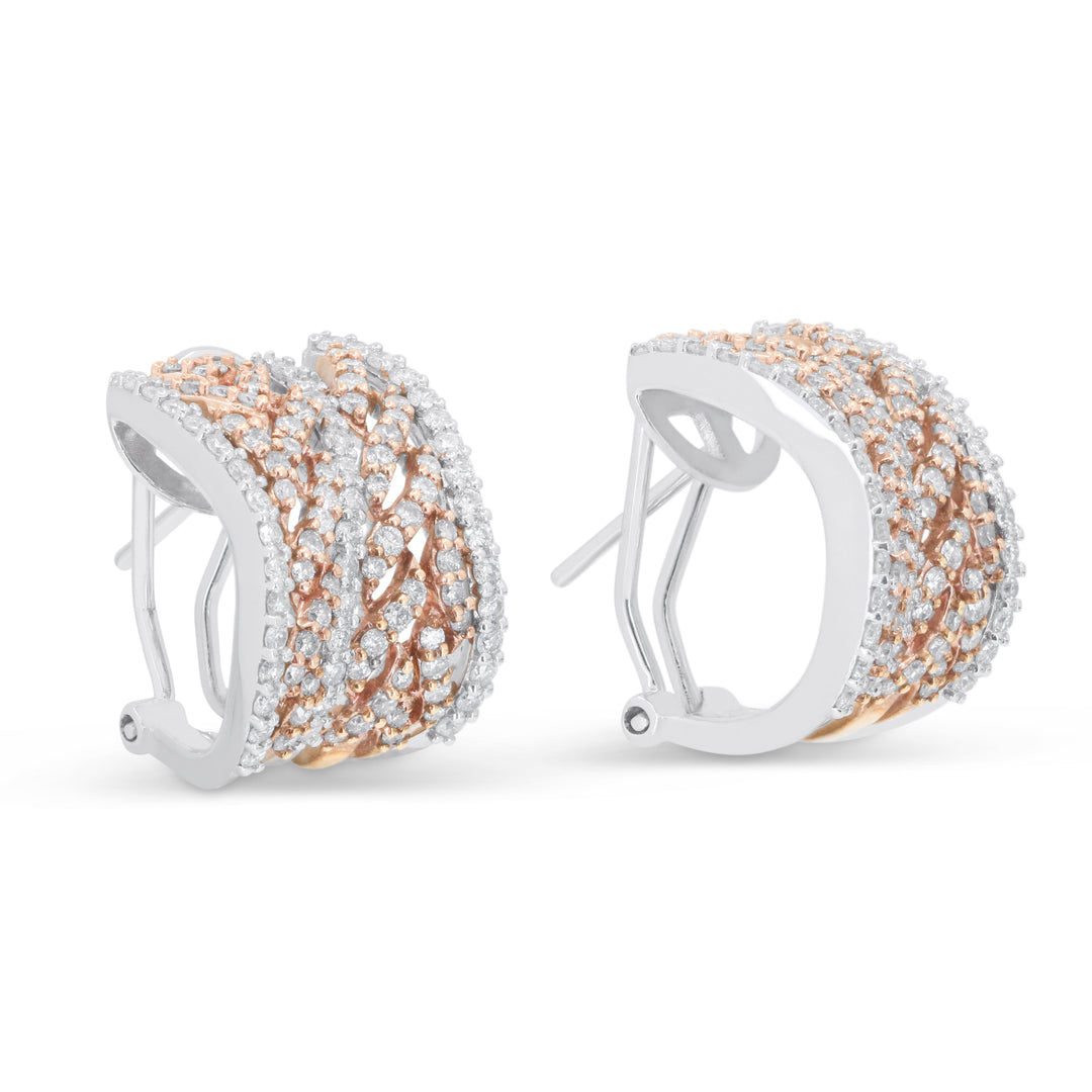 Beautiful Hand Crafted 18K White Gold White Diamond Milano Collection Hoop Earrings With A Omega Back Closure