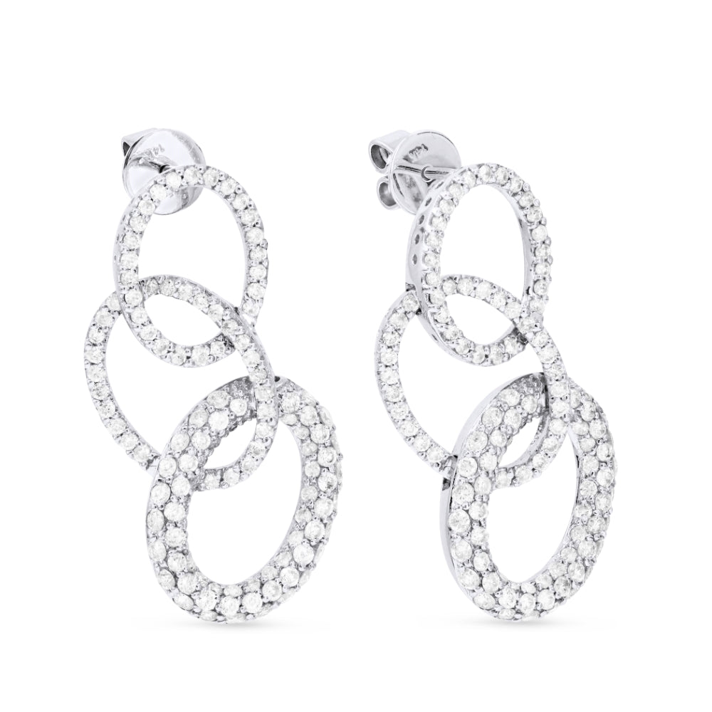 Beautiful Hand Crafted 14K White Gold White Diamond Aspen Collection Drop Dangle Earrings With A Lever Back Closure