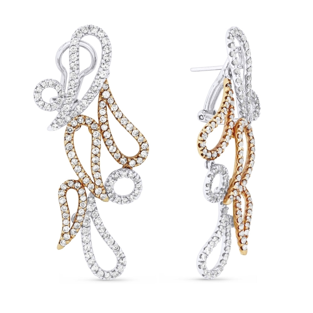 Beautiful Hand Crafted 18K White Gold White Diamond Aspen Collection Drop Dangle Earrings With A Lever Back Closure