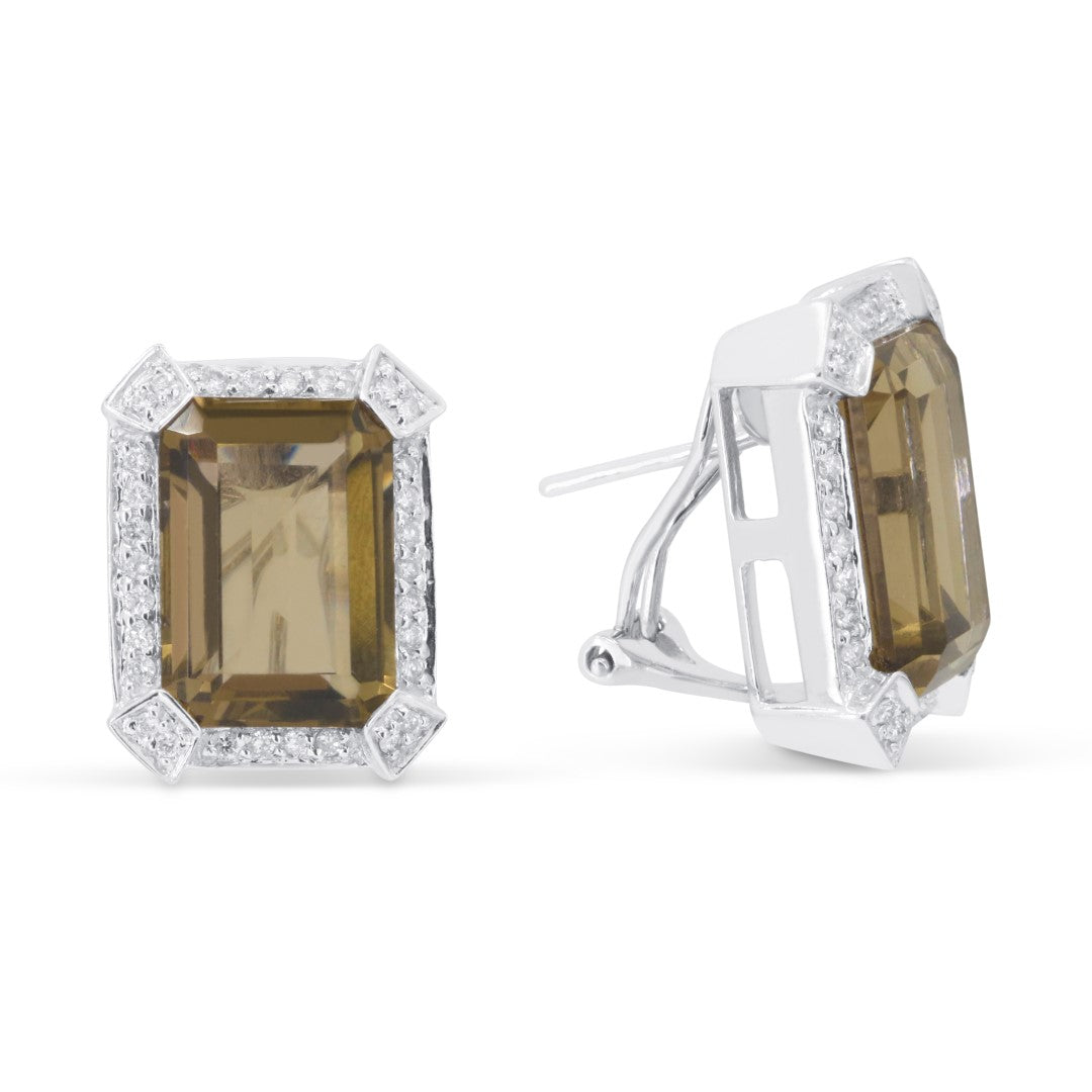 Beautiful Hand Crafted 14K White Gold  Quartz And Diamond Eclectica Collection Stud Earrings With A Omega Back Closure