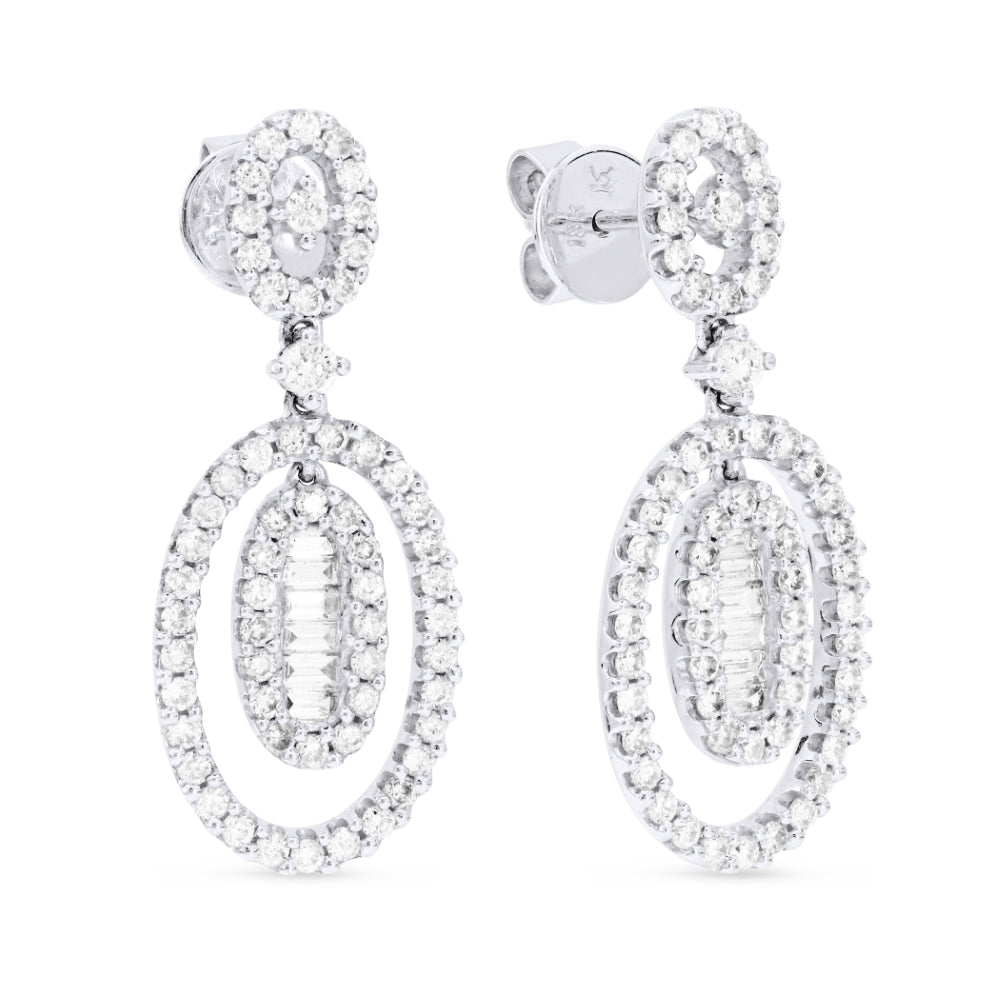 Beautiful Hand Crafted 18K White Gold White Diamond Aspen Collection Drop Dangle Earrings With A Lever Back Closure