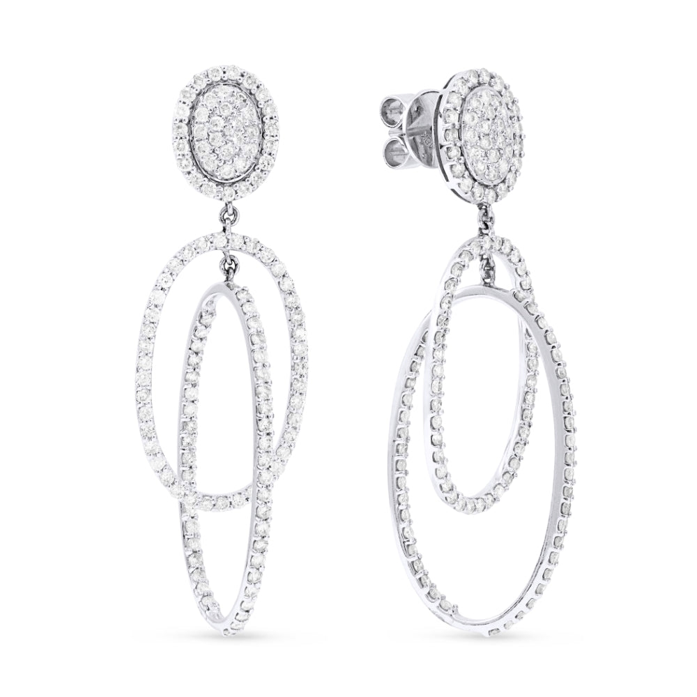 Beautiful Hand Crafted 18K White Gold White Diamond Aspen Collection Drop Dangle Earrings With A Lever Back Closure