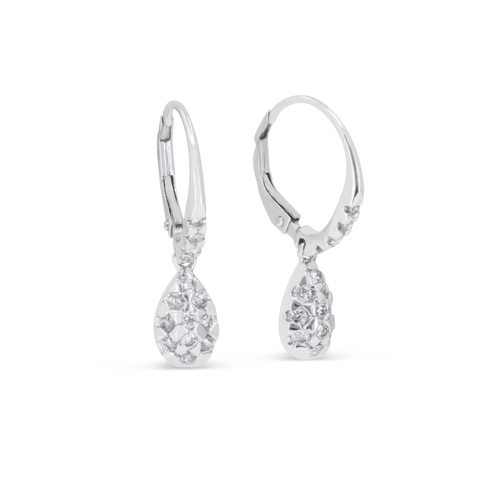 Beautiful Hand Crafted 14K White Gold White Diamond Lumina Collection Drop Dangle Earrings With A Lever Back Closure