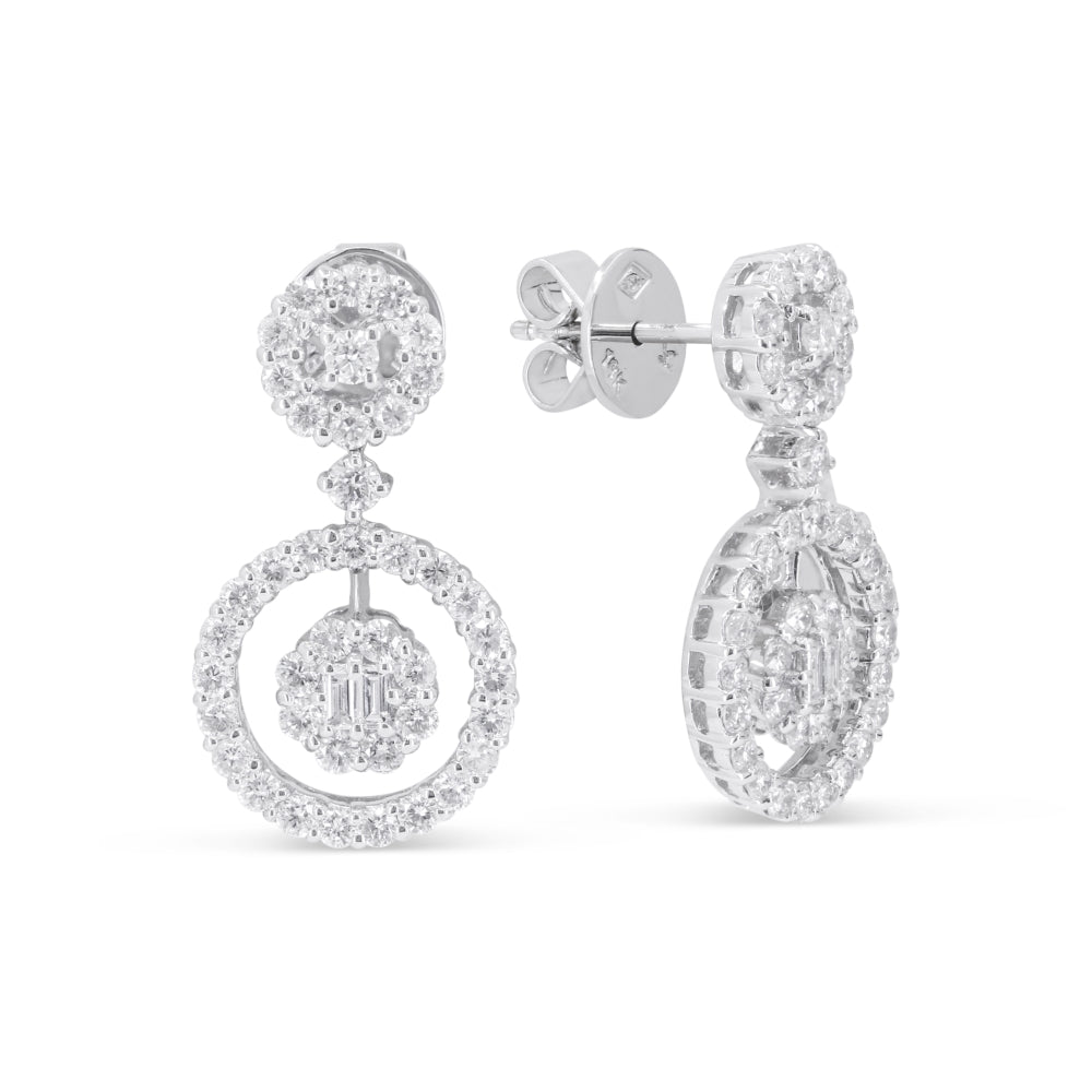 Beautiful Hand Crafted 18K White Gold White Diamond Aspen Collection Drop Dangle Earrings With A Push Back Closure