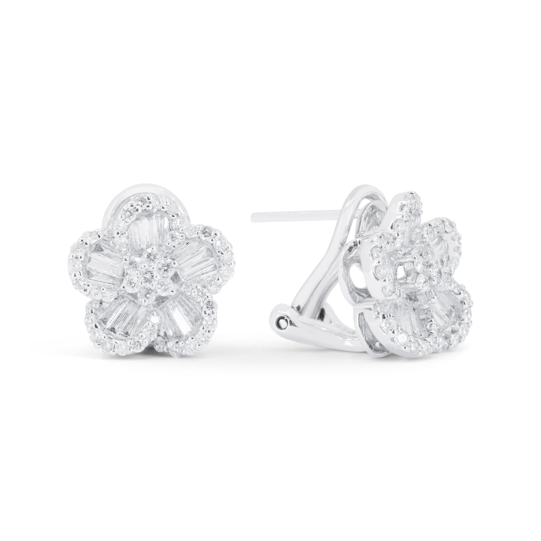 Beautiful Hand Crafted 14K White Gold White Diamond Milano Collection Stud Earrings With A Omega Back Closure