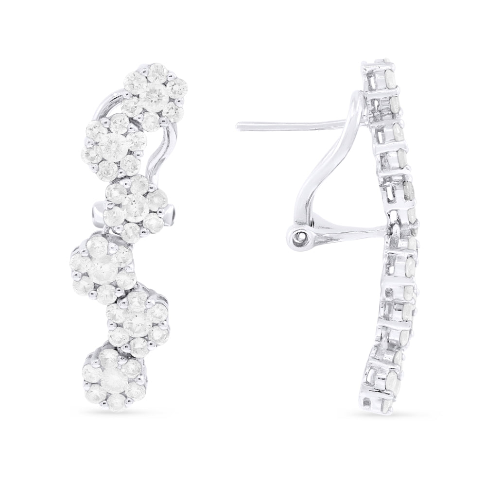 Beautiful Hand Crafted 18K White Gold White Diamond Aspen Collection Drop Dangle Earrings With A Lever Back Closure