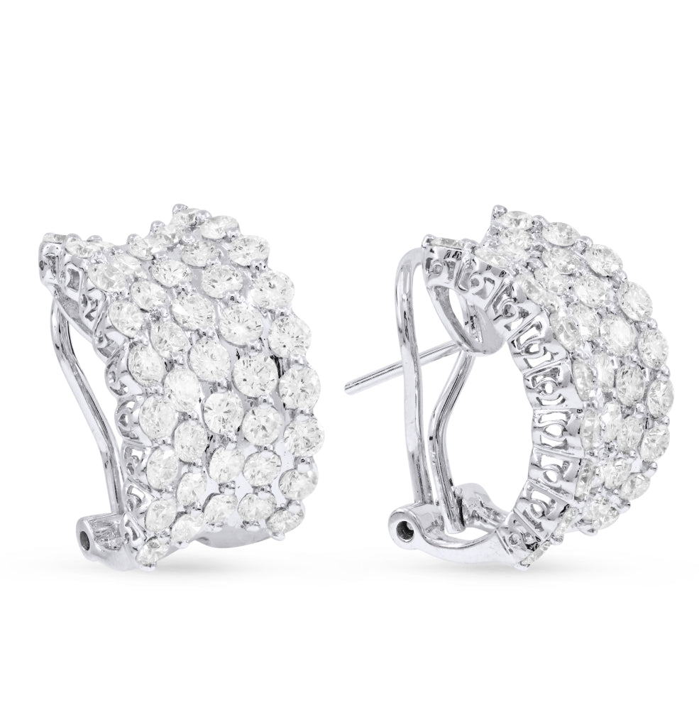 Beautiful Hand Crafted 18K White Gold White Diamond Aspen Collection Hoop Earrings With A Omega Back Closure