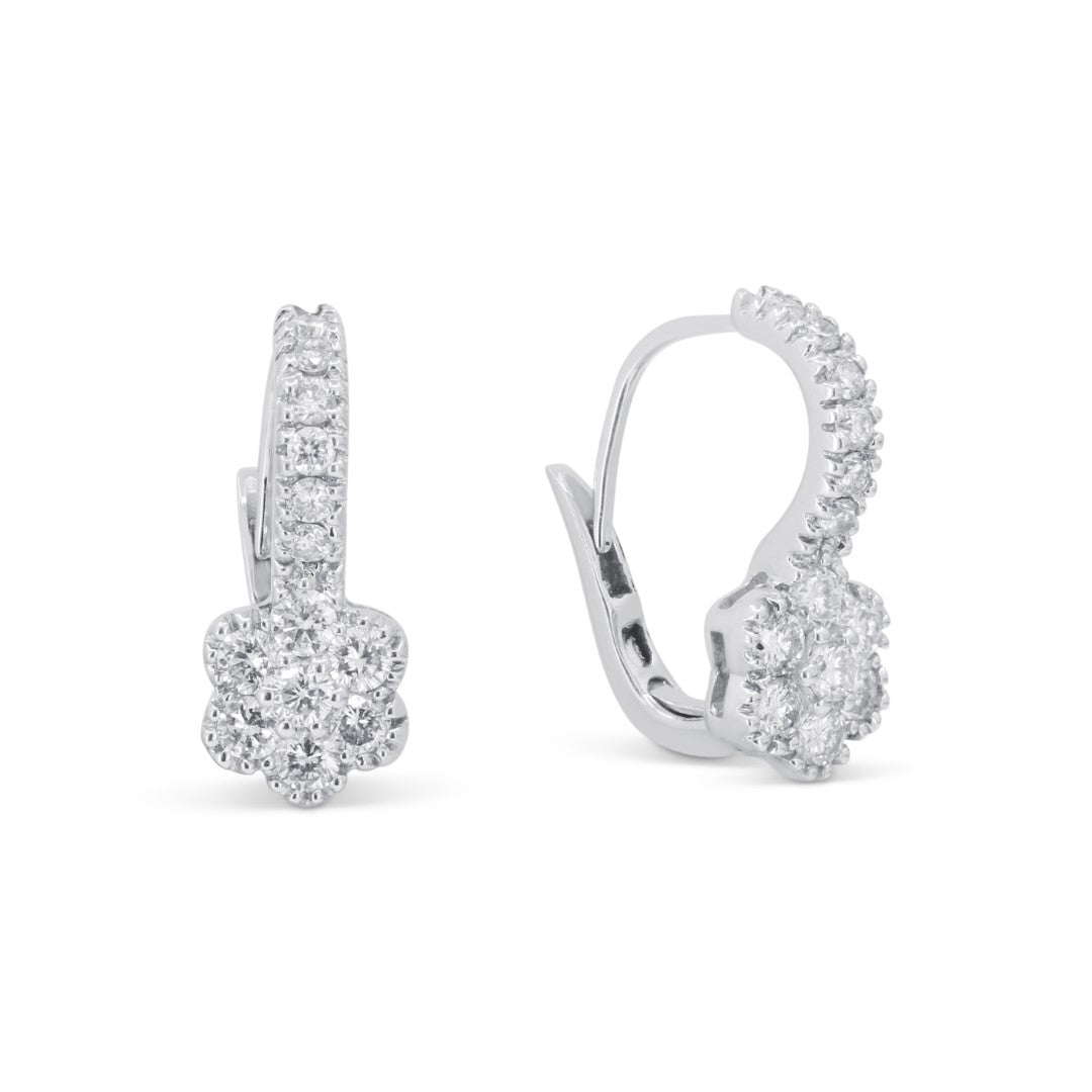 Beautiful Hand Crafted 18K White Gold White Diamond Lumina Collection Drop Dangle Earrings With A Lever Back Closure