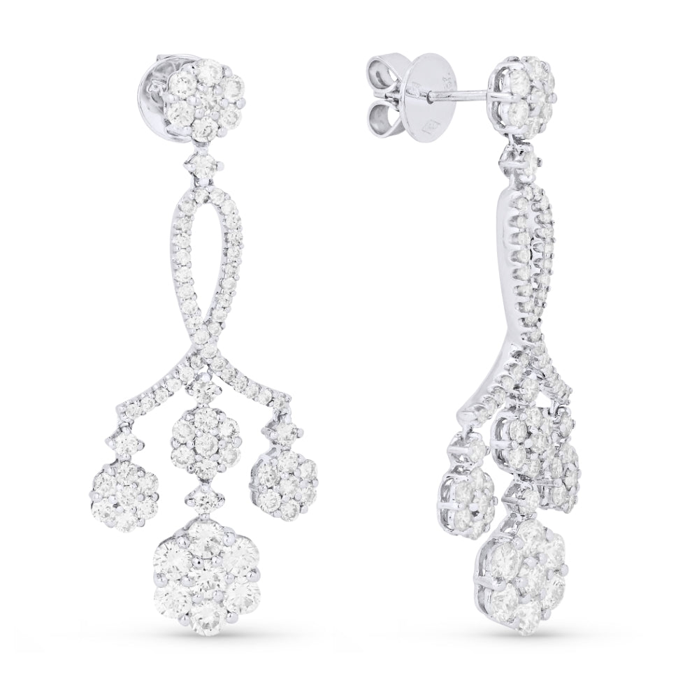 Beautiful Hand Crafted 18K White Gold White Diamond Aspen Collection Drop Dangle Earrings With A Lever Back Closure