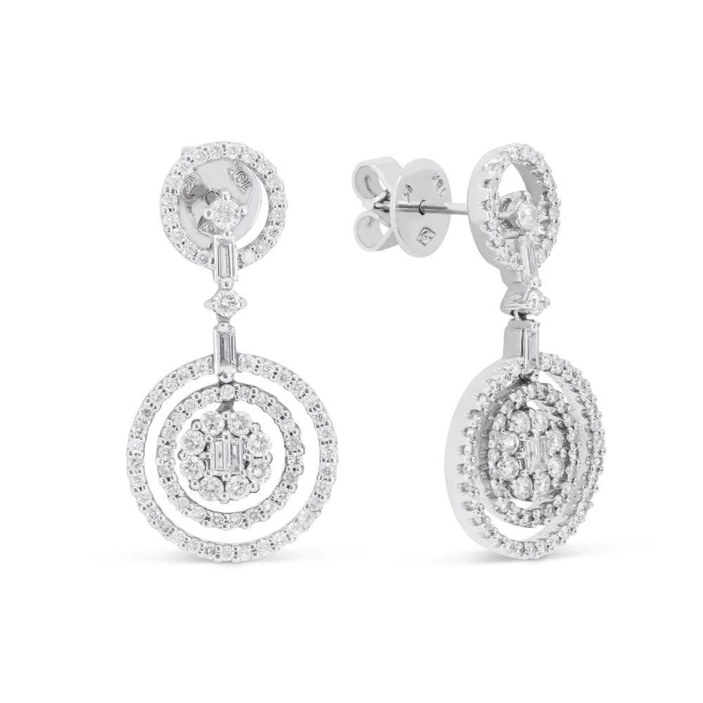 Beautiful Hand Crafted 18K White Gold White Diamond Aspen Collection Drop Dangle Earrings With A Push Back Closure