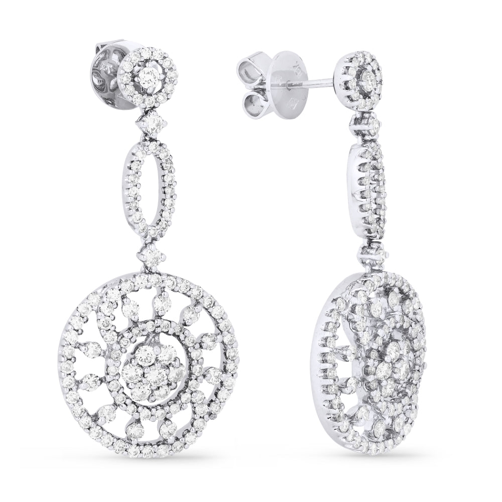 Beautiful Hand Crafted 18K White Gold White Diamond Aspen Collection Drop Dangle Earrings With A Lever Back Closure