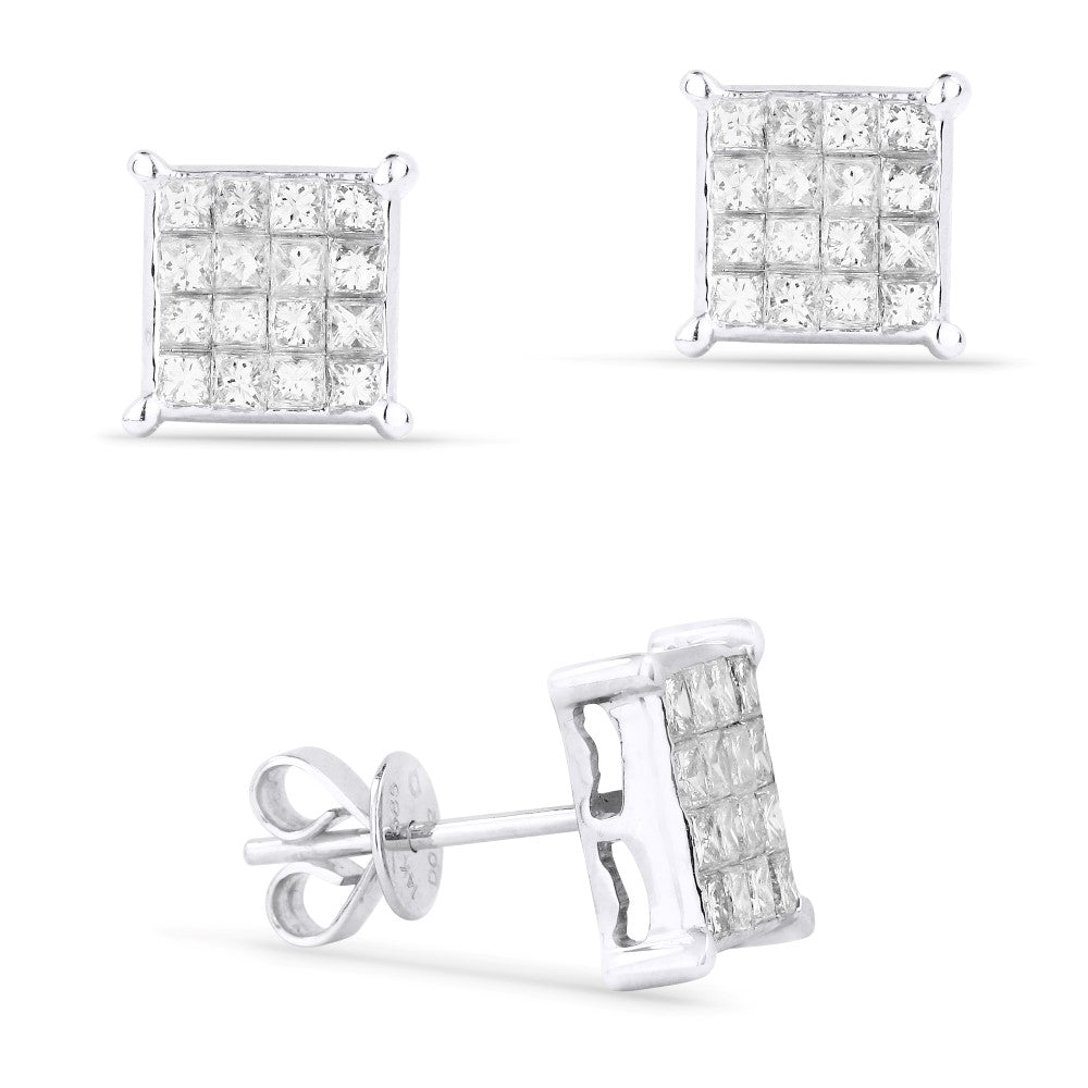 Beautiful Hand Crafted 14K White Gold White Diamond Lumina Collection Stud Earrings With A Push Back Closure