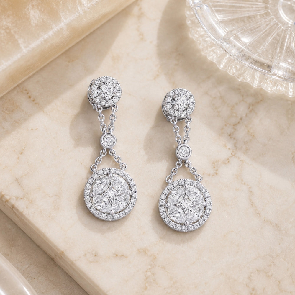DE7267 - 18K White Gold Diamond Drop Earrings