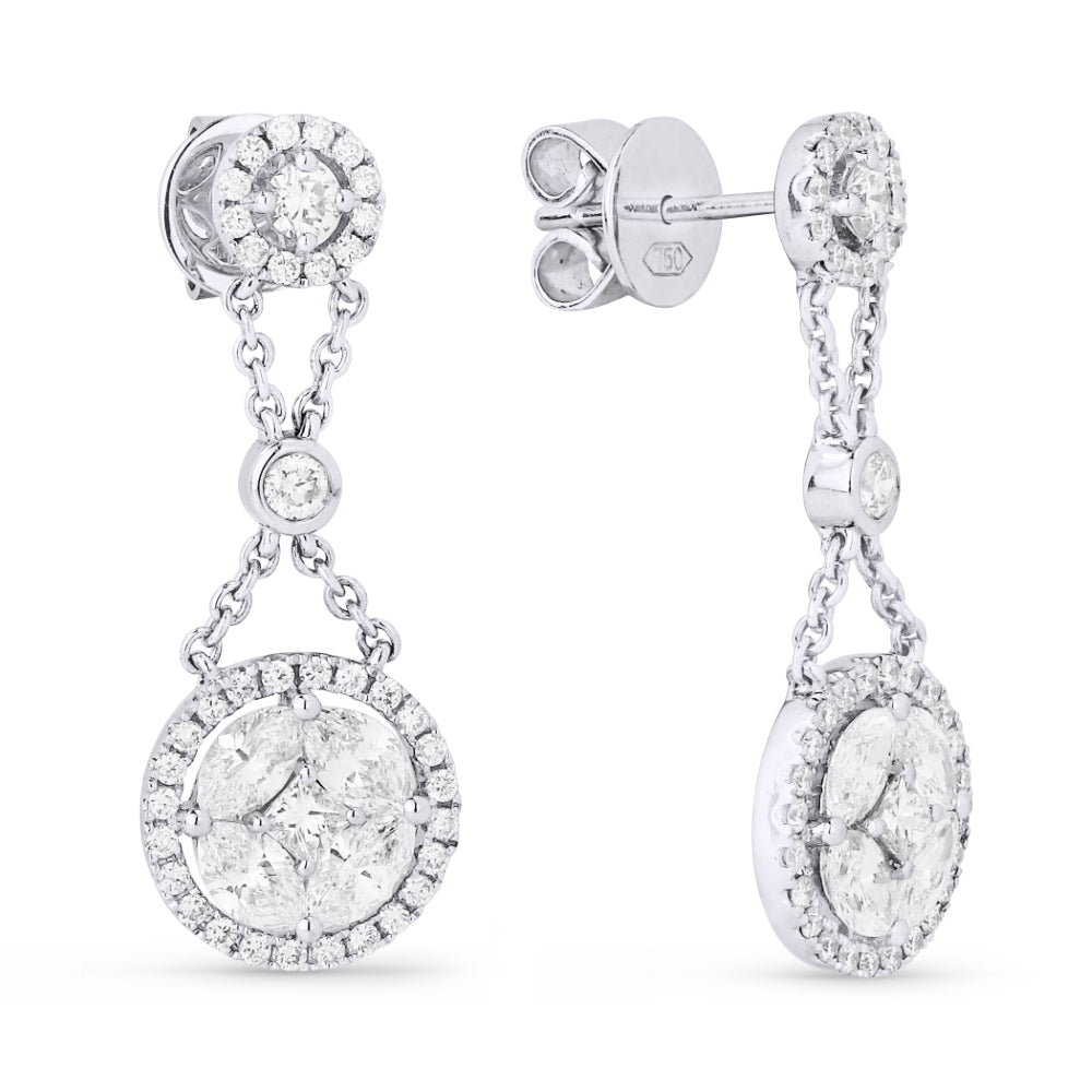 Beautiful Hand Crafted 18K White Gold White Diamond Aspen Collection Drop Dangle Earrings With A Lever Back Closure