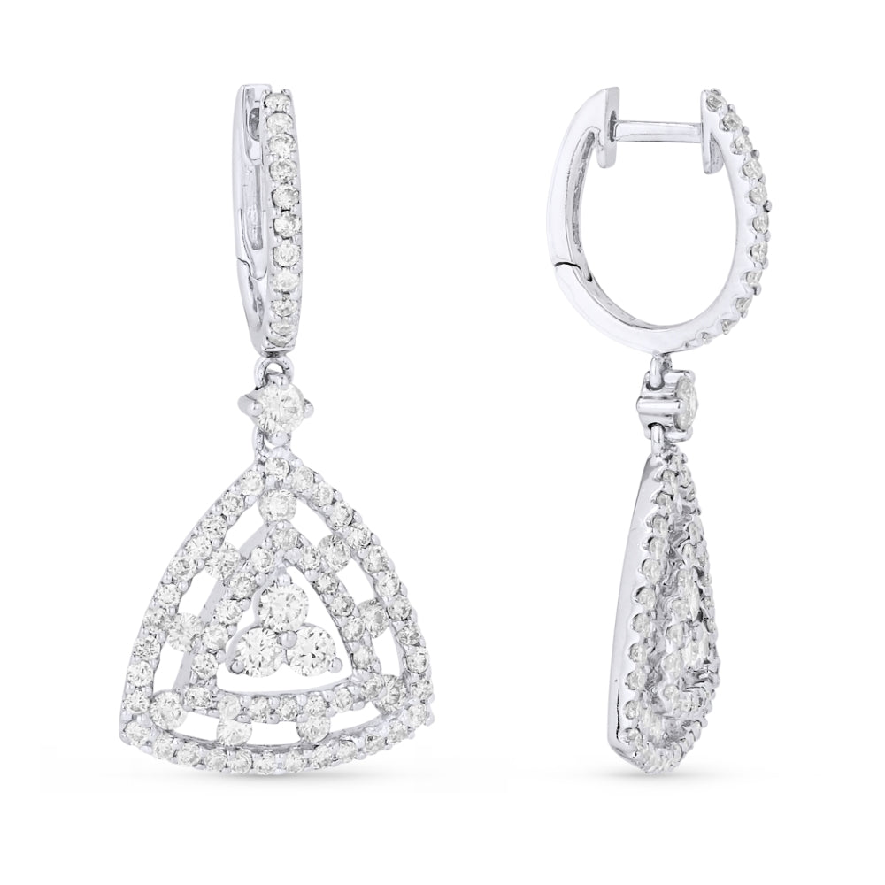 Beautiful Hand Crafted 18K White Gold White Diamond Aspen Collection Drop Dangle Earrings With A Lever Back Closure