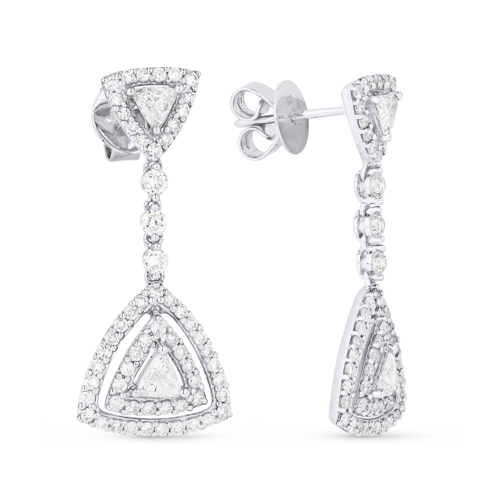 Beautiful Hand Crafted 18K White Gold White Diamond Aspen Collection Drop Dangle Earrings With A Lever Back Closure