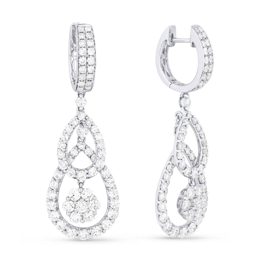 Beautiful Hand Crafted 18K White Gold White Diamond Aspen Collection Drop Dangle Earrings With A Lever Back Closure