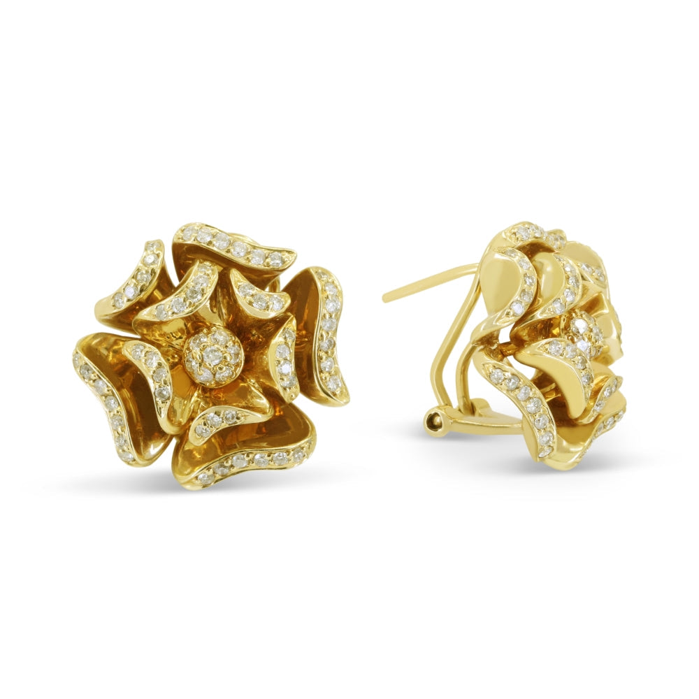 Beautiful Hand Crafted 14K Yellow Gold White Diamond Aspen Collection Stud Earrings With A Omega Back Closure